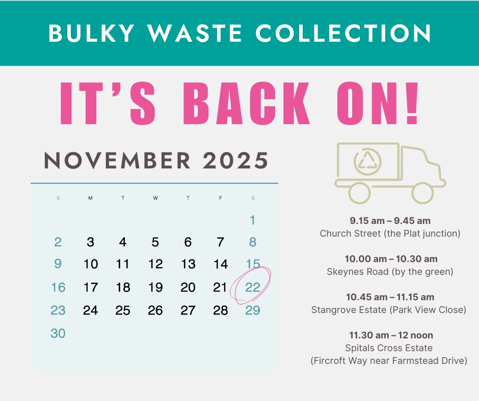 calendar of date and locations for bulky waste collections