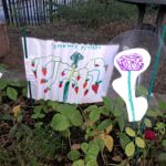 strawberry garden pot with sign